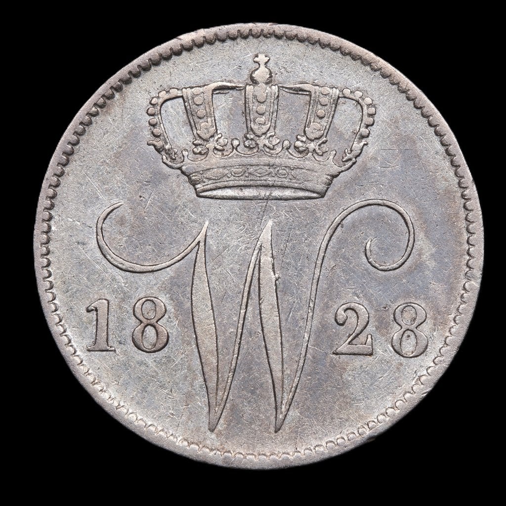 25 cent 1828 Brussel. Zfr-., Zilver, 25 cent, Ophalen of Verzenden, Koning Willem I