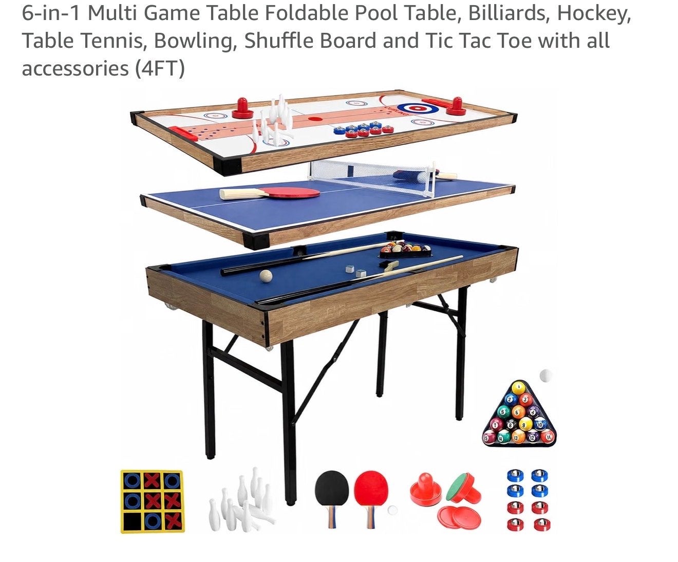 6-in-1 Multi Game Tafel: Biljart, Hockey, Tafeltennis & Meer, Een of twee spelers, Ophalen, Nieuw