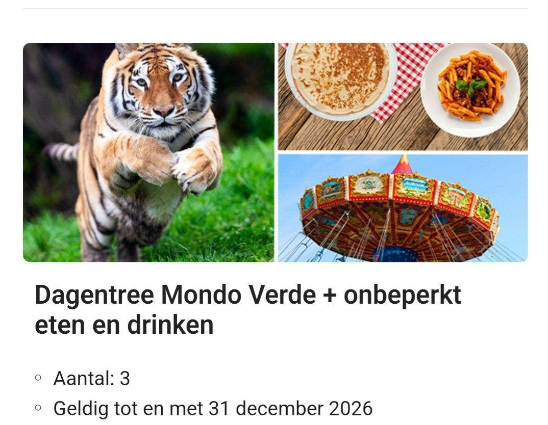 Te koop 3 entreetickets Mondo Verde Landgraaf, Drie personen of meer, Ticket of Toegangskaart