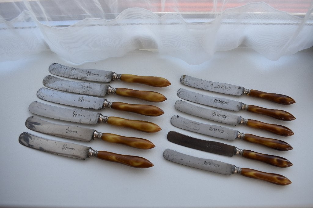 Stroma Solingen brocante messen bruine handvaten 18 stuks, Antiek en Kunst, Antiek | Bestek, Ophalen of Verzenden