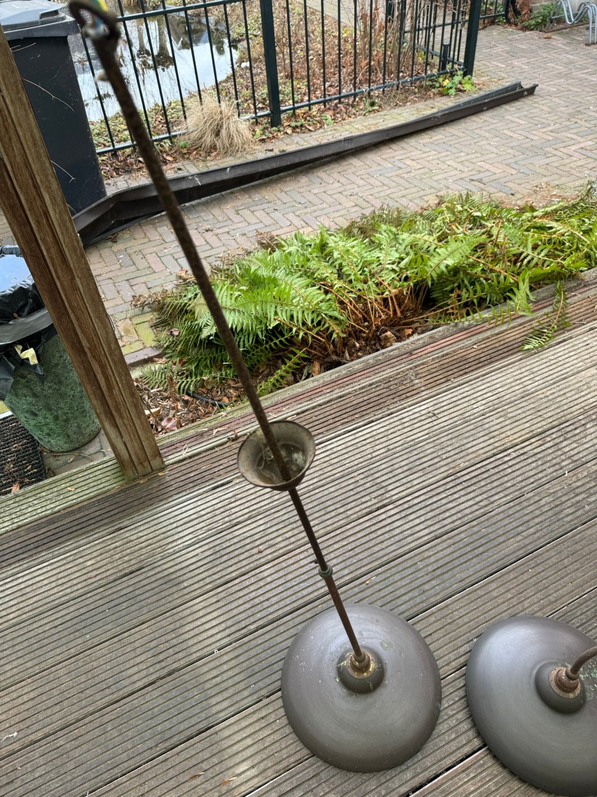 Vintage metalen hanglamp, Huis en Inrichting, Lampen | Vloerlampen, Ophalen, Gebruikt, Metaal, 100 tot 150 cm