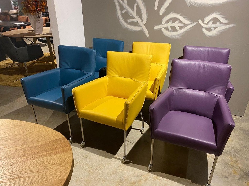Set van 6 Silver stoelen He Design nu voor €1199,-, Ophalen, Nieuw, Leer, Vijf, Zes of meer stoelen