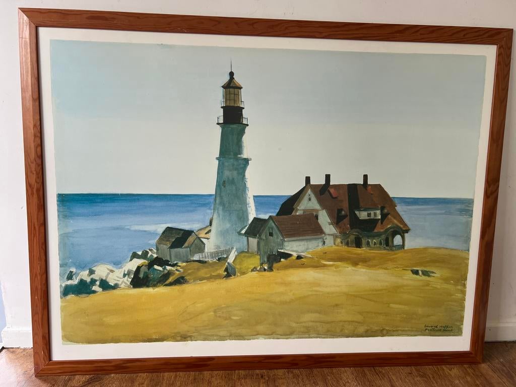 Schilderij met vuurtoren en kustlandschap, 120x90cm, Ophalen