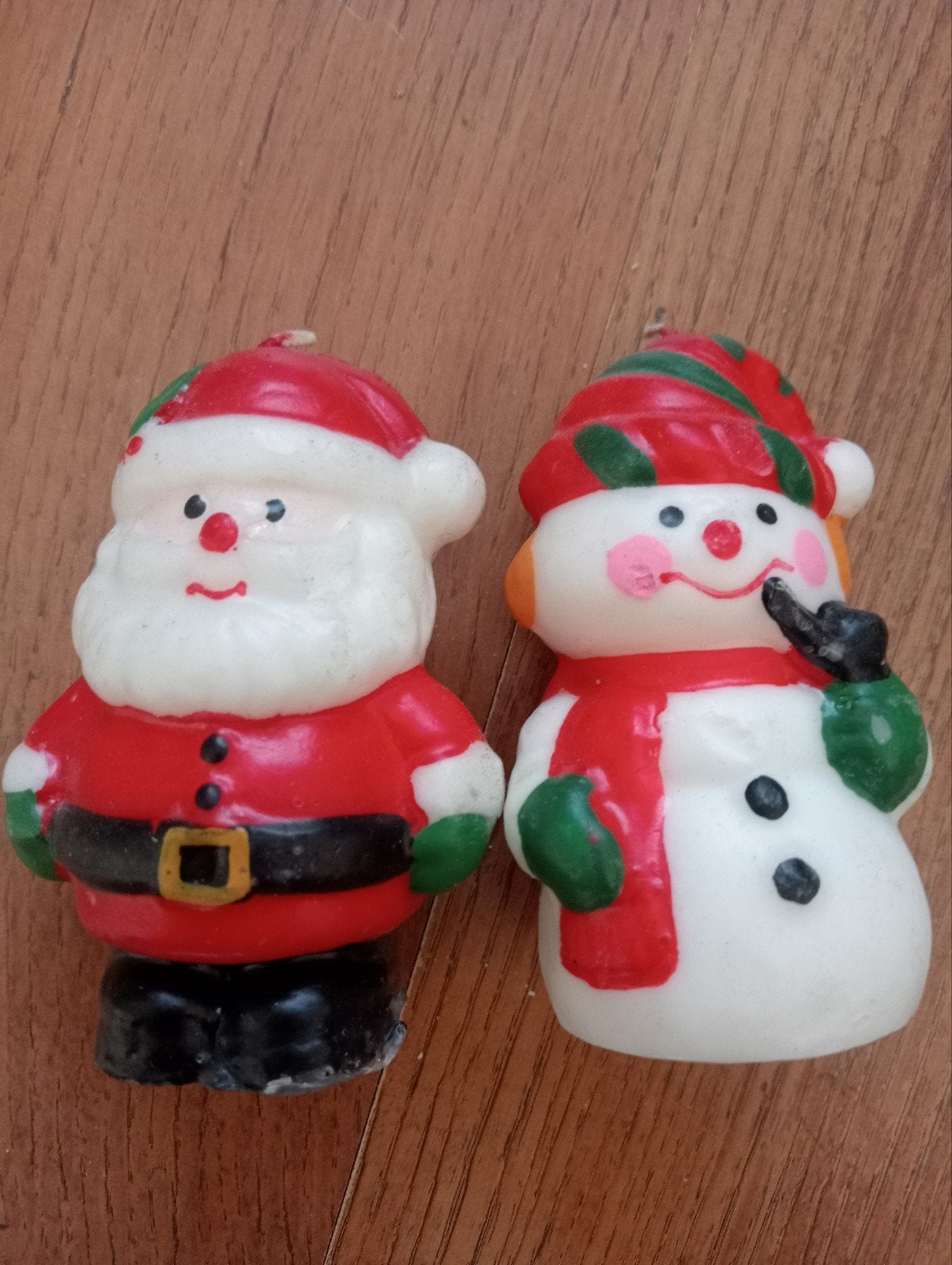 2 vintage kerstkaarsen kerstman en sneeuwpop jaren 60 - 70, Diversen, Ophalen of Verzenden, Zo goed als nieuw