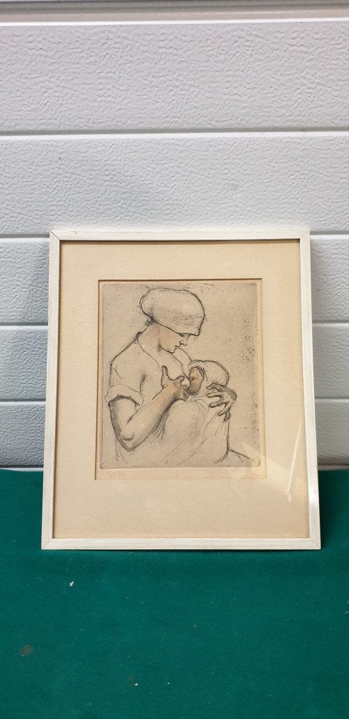 -	Tekening zogende moeder van ARMAND RASSENFOSSE, Ophalen of Verzenden, 'T Olde Gre-j, Info@toldegrej.nl, Endepoelstraat 20f Didam