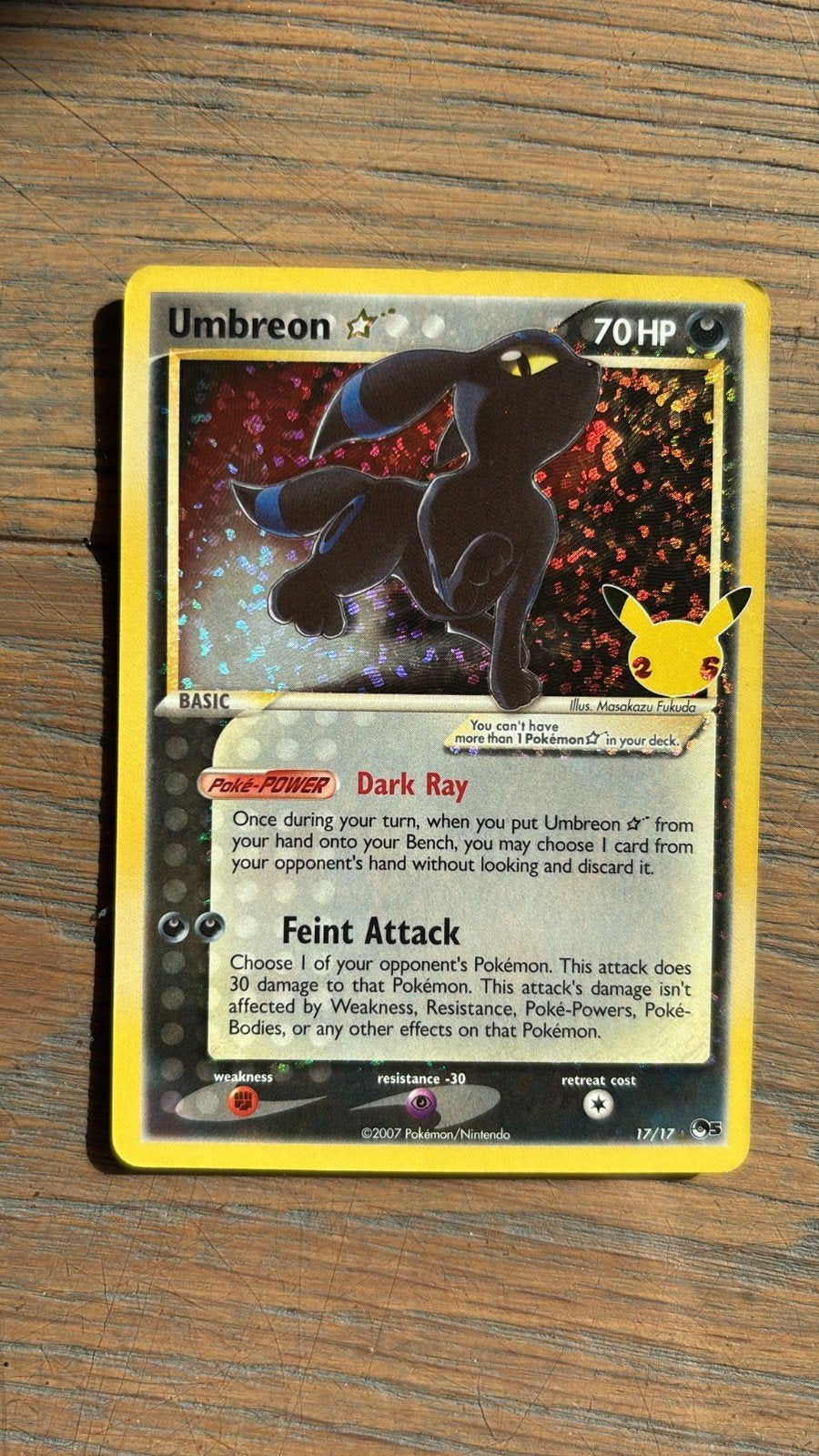 Umbreon Gold Star Pokémon Kaart - Zeldzaam!, Ophalen, Zo goed als nieuw