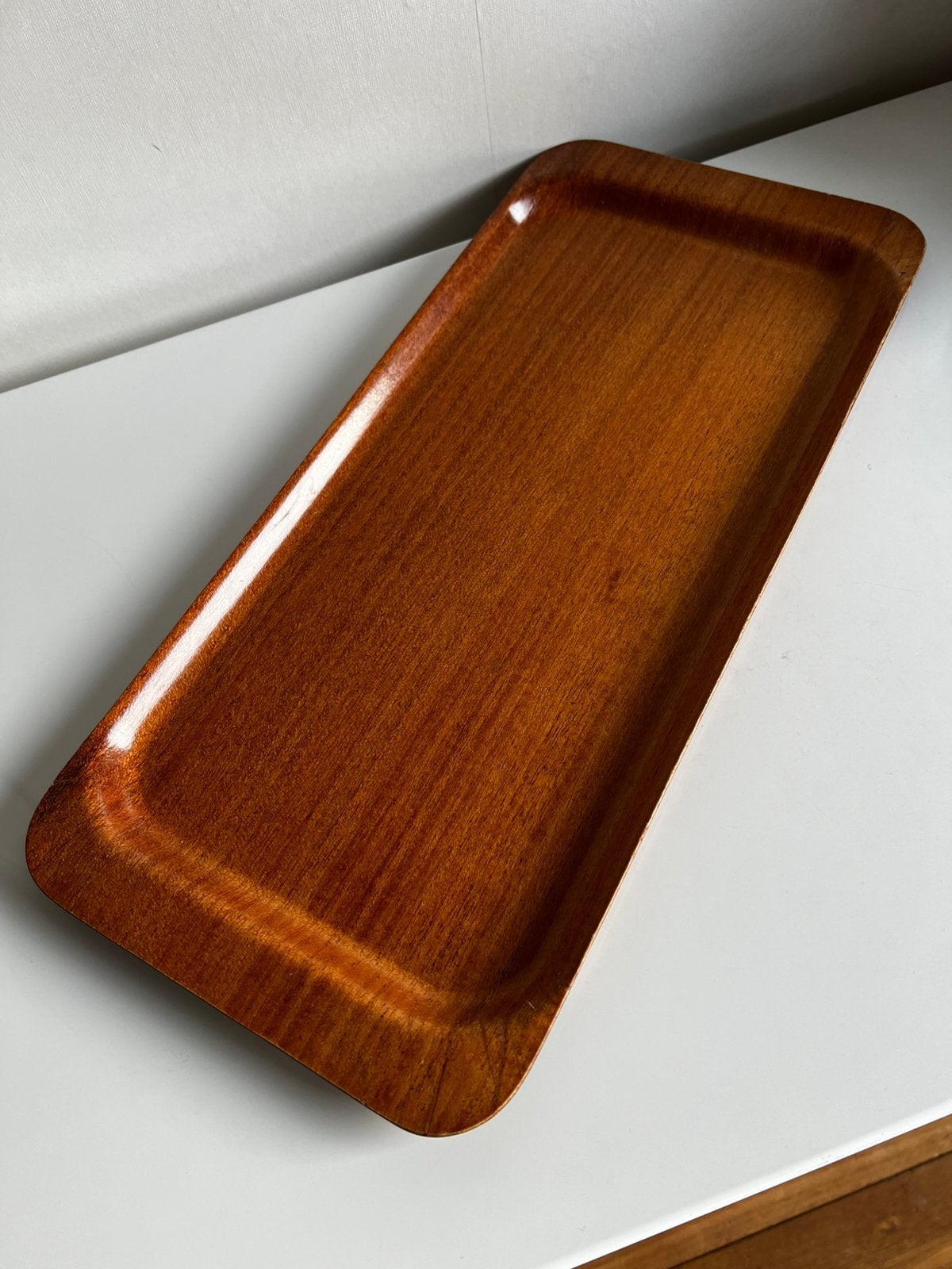 Vintage Zweeds SILVA Teakhout Plywood Dienblad, Gebruikt, Ophalen of Verzenden, Dienblad, Rechthoekig