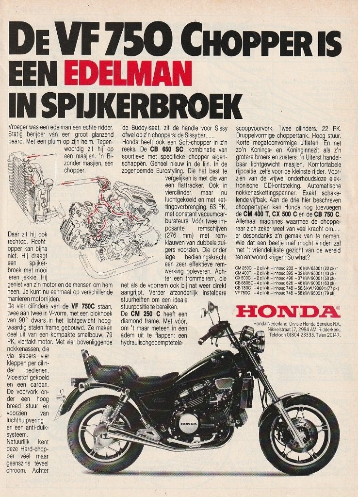 Retro reclame 1982 Honda motor VF750 de chopper, Verzenden, Overige typen