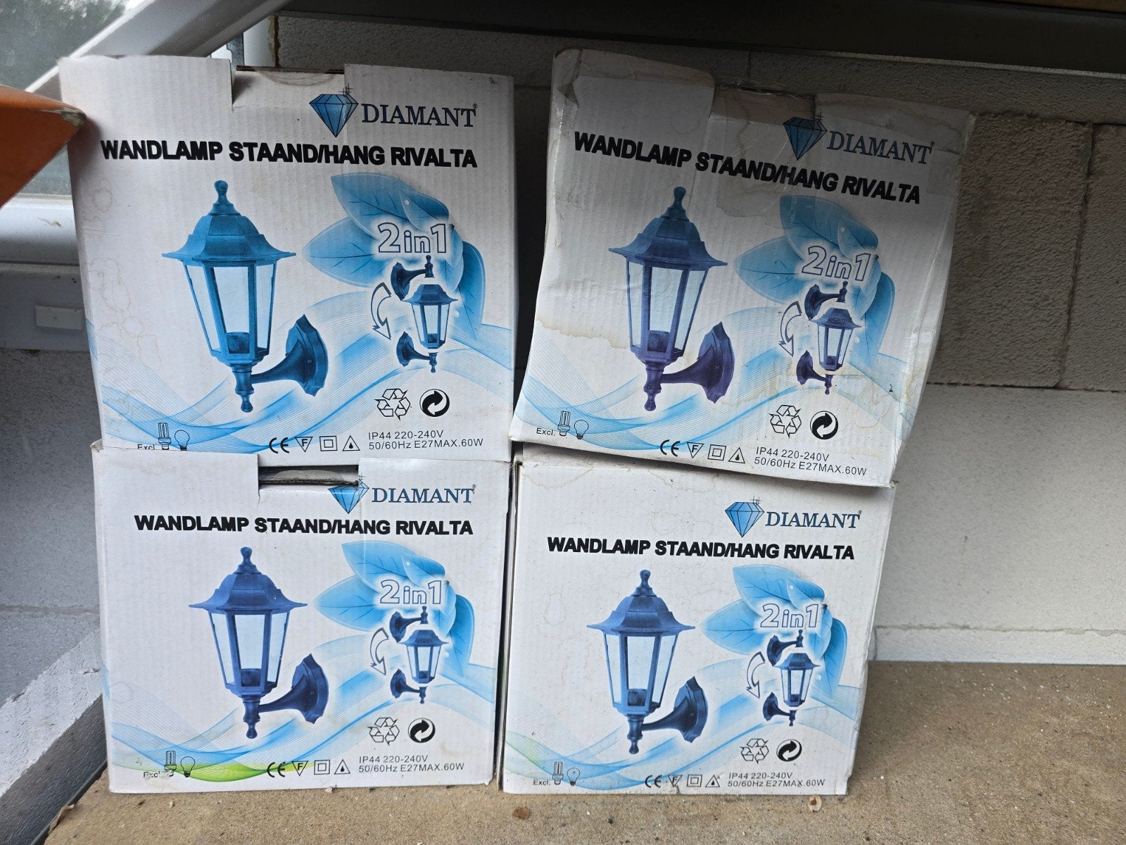 7x Diamant Wandlamp Staand/Hang, Overige materialen, Minder dan 50 watt, Wandlamp, Nieuw