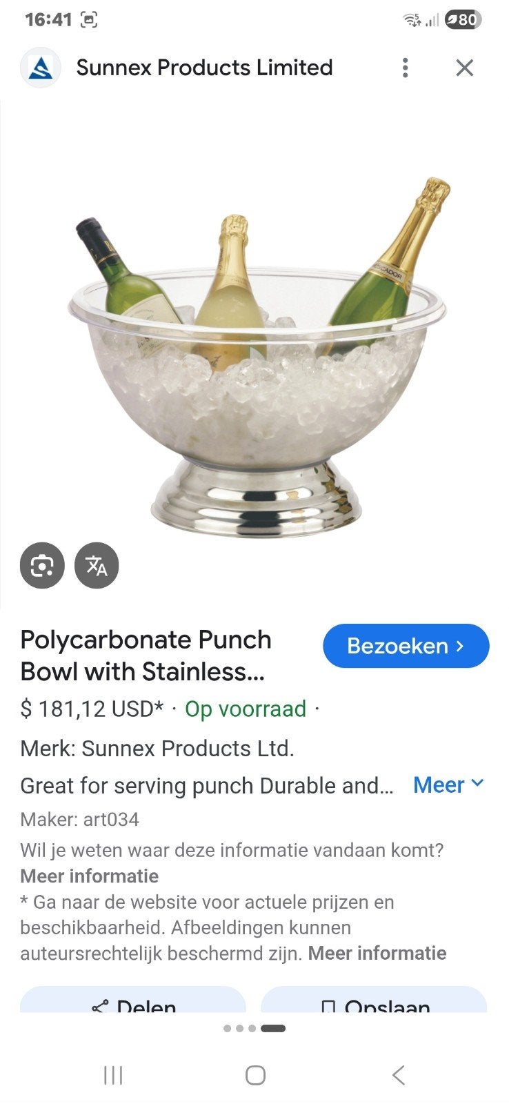 Polycarbonaat SUNNEX bowl met rvs voet buffet buitenfeest, Ophalen of Verzenden