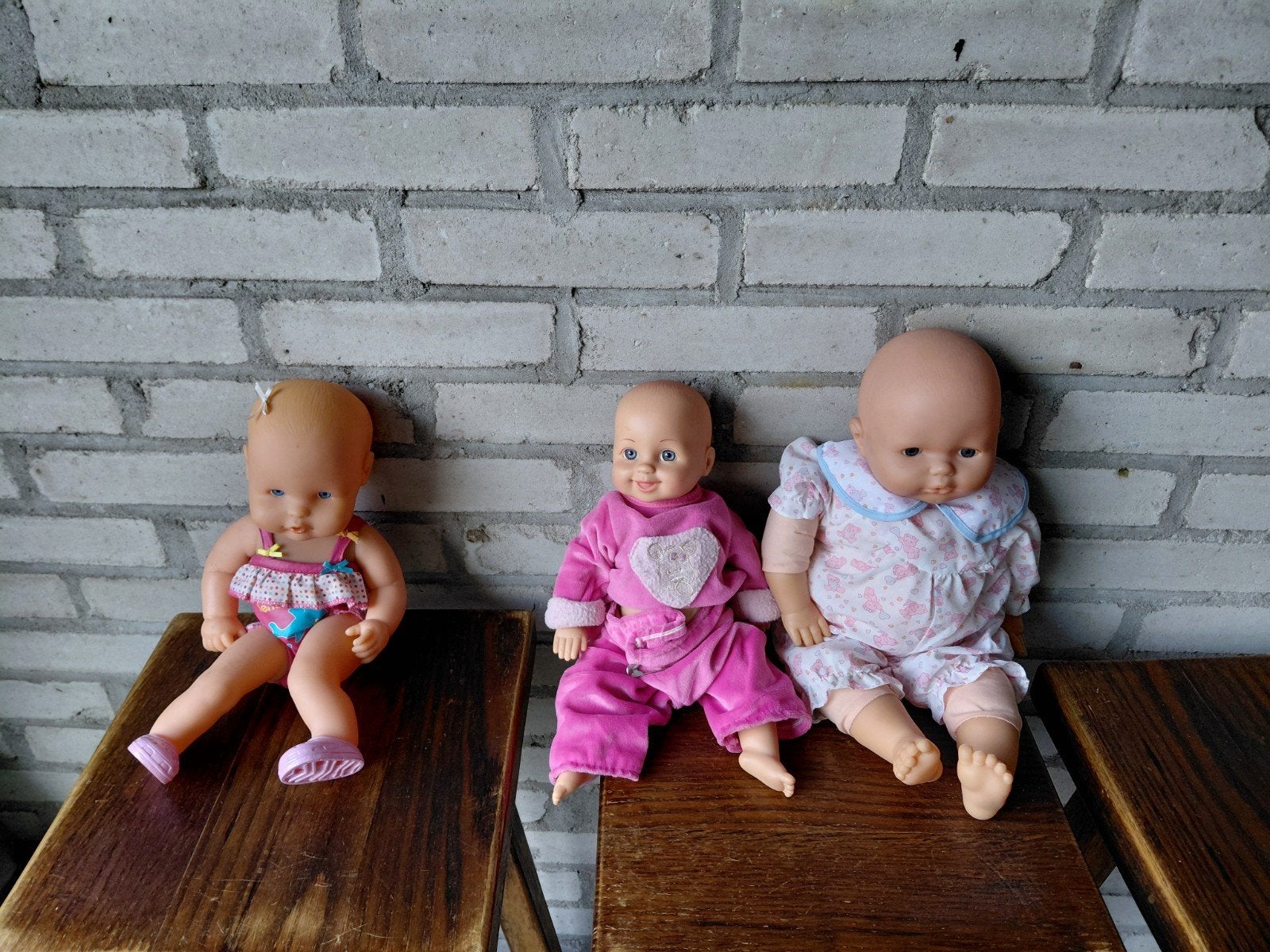 Set van 3 Babypoppen - Diverse Kleding, Ophalen of Verzenden, Gebruikt, Babypop