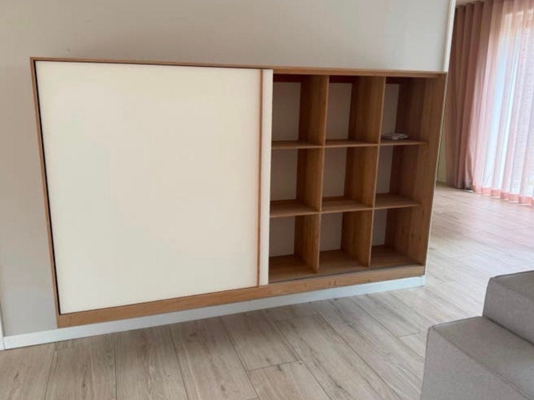Pilat & Pilat ‘Hotze’ Moderne wandkast met vakken en tv-deel, Ophalen, 100 tot 150 cm, 150 tot 200 cm, Zo goed als nieuw