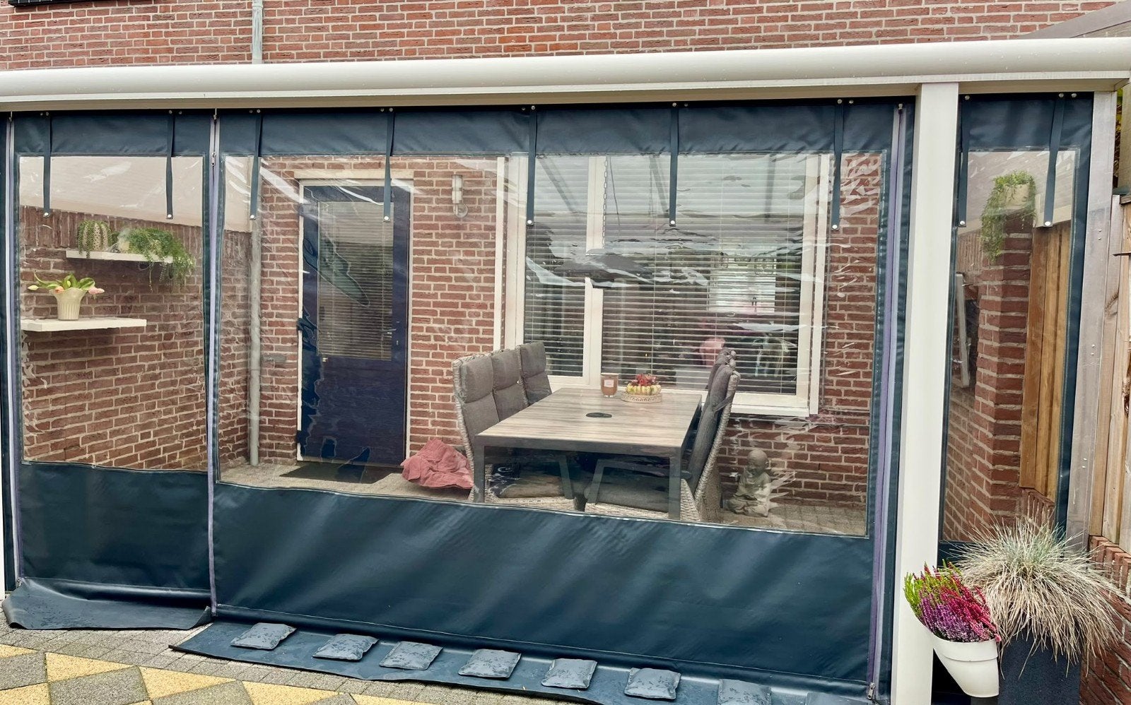 Witte veranda overkapping met oprolbaar zeil en spotjes, Ophalen, Gebruikt, Veranda