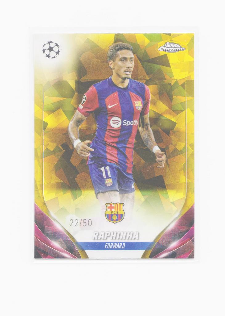 Topps Chrome Raphinha UCL /50 Barcelona, Ophalen of Verzenden, Zo goed als nieuw, Plaatje