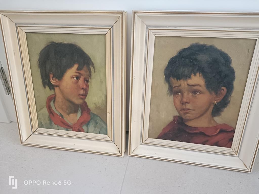 Twee Olieverfschilderijen van Kinderportretten, Antiek en Kunst, Kunst | Schilderijen | Klassiek, Ophalen of Verzenden