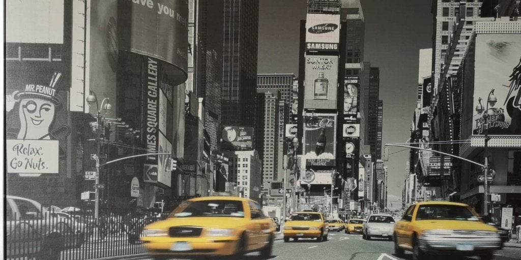 Canvas schilderij van New York uit 2004, 140*100 cm, 125 cm of meer, Ophalen of Verzenden, Zo goed als nieuw, Schilderij