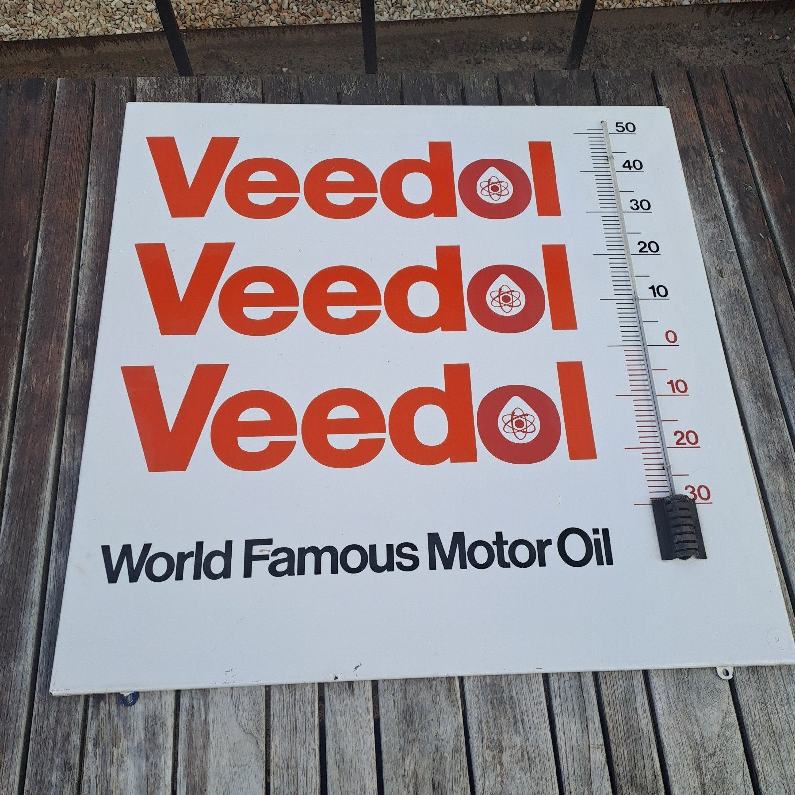 veedol emaille reclamebord 68x70cm uit 1965, Verzamelen, Ophalen, Gebruikt, Reclamebord