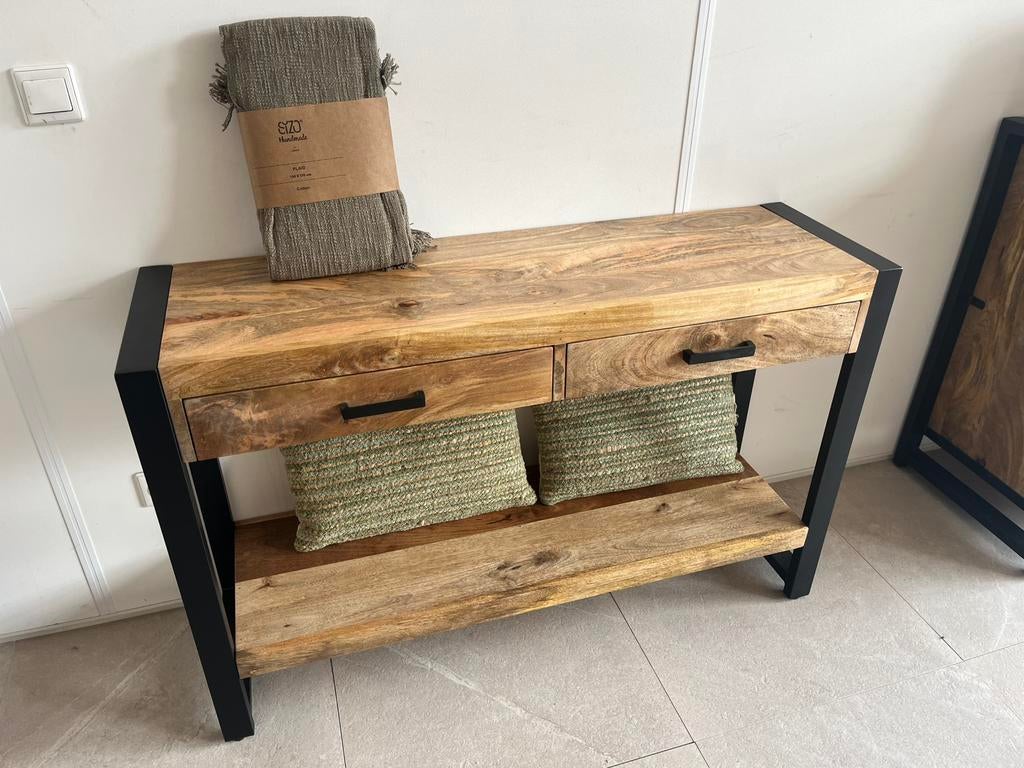 Magazijn leegverkoop sidetable Britt mangohout metaal zw, Hout, Nieuw, Ophalen of Verzenden, Info@wkhome.nl