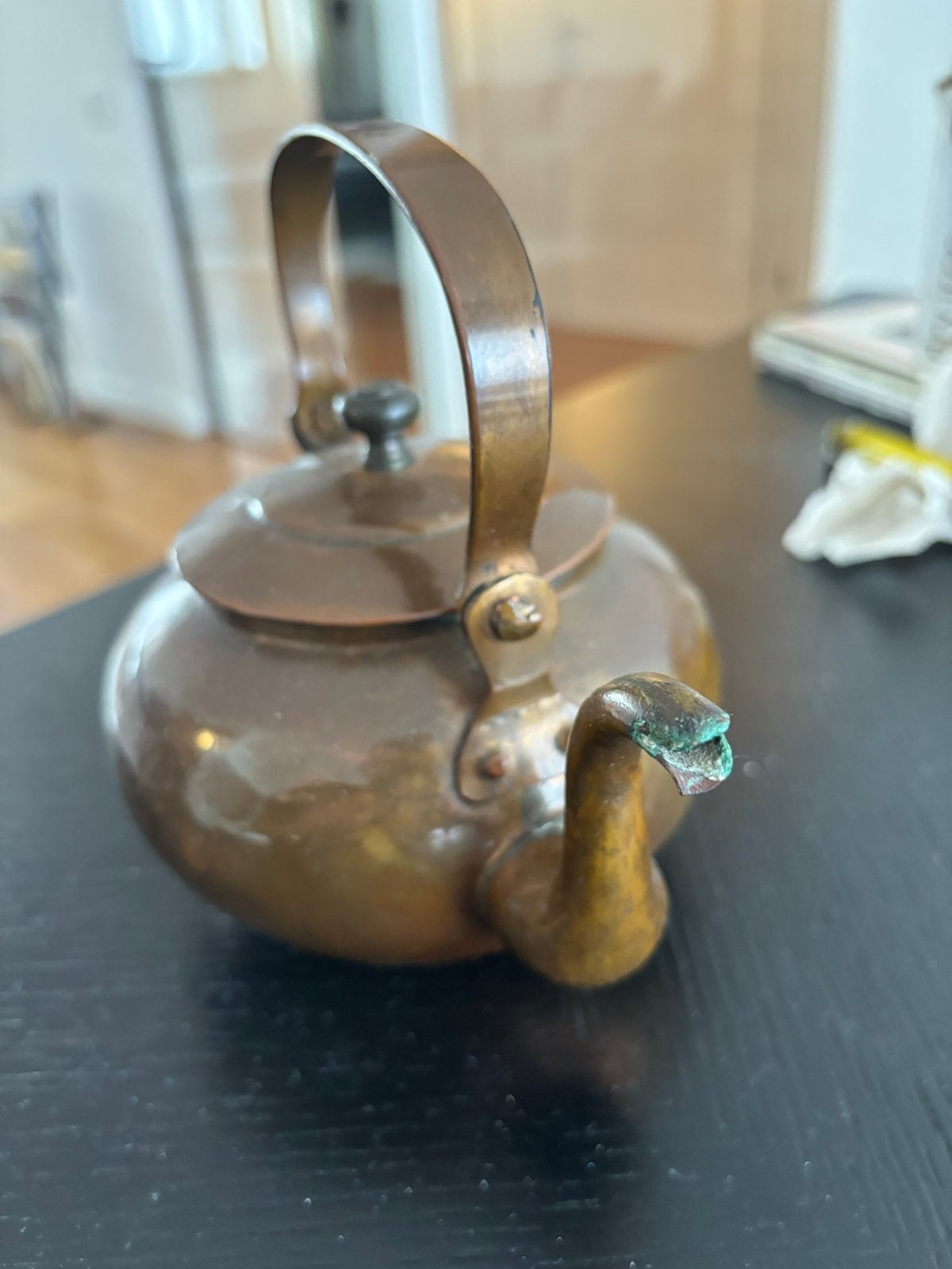 Antieke Koperen Theepot - Vintage Decoratie, Ophalen of Verzenden, Koper
