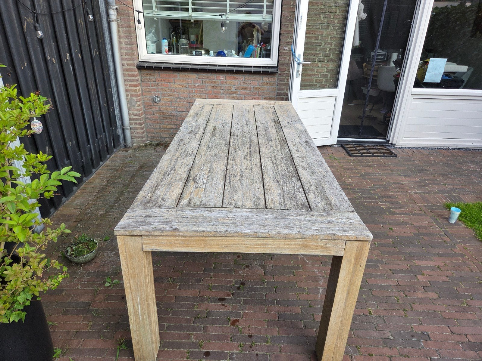 Teak of acacia houten tuintafel 240x100x76 cm, Ophalen, Gebruikt, Rechthoekig, Hout