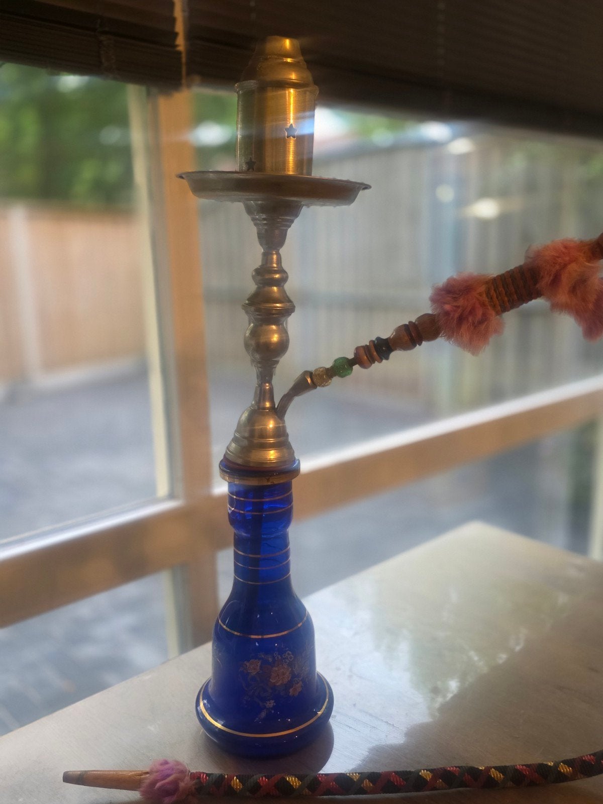 Vintage sisha/waterpijp/nargile messing met kobaltblauw glas, Ophalen