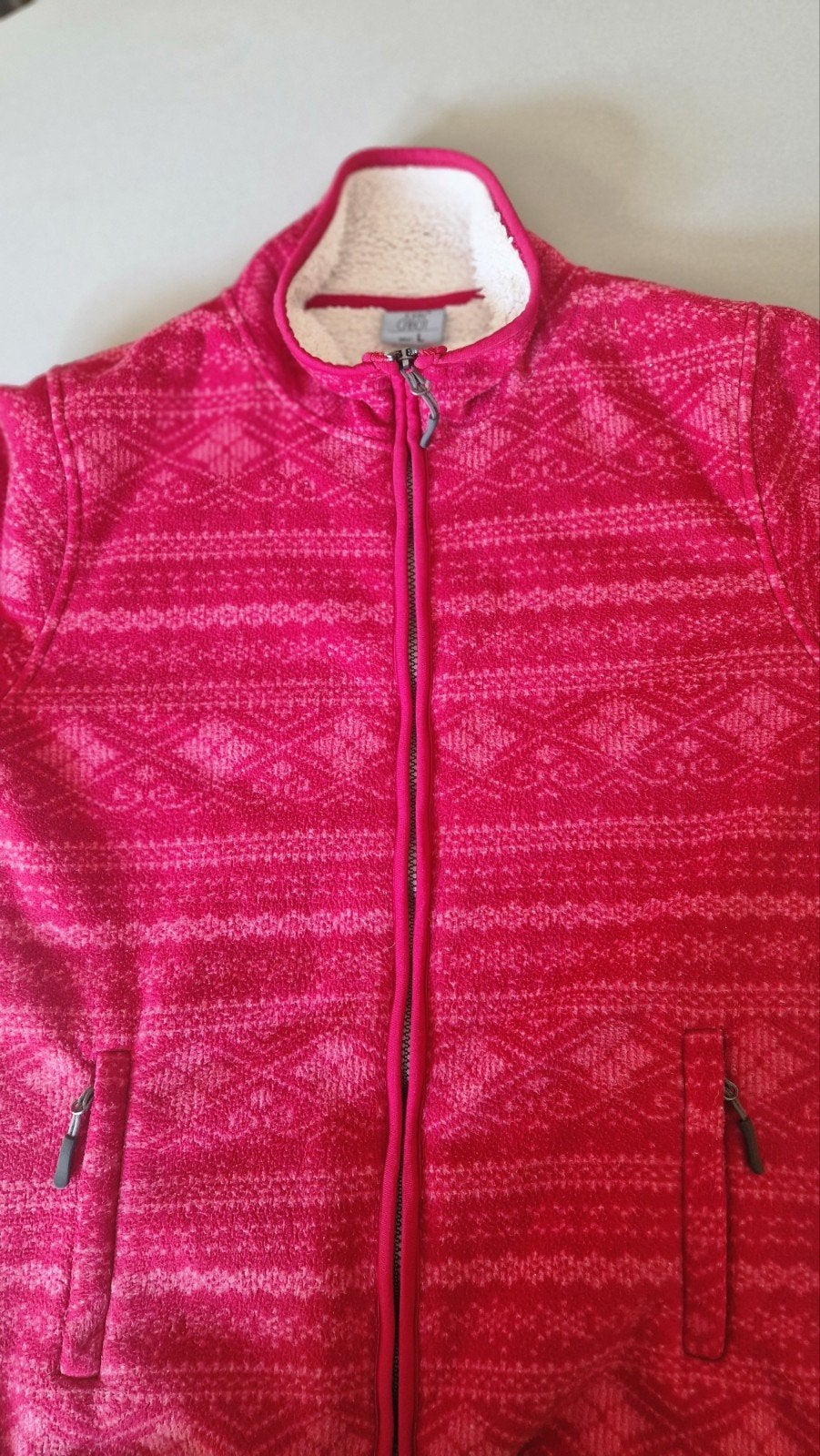 John Cabot Fleece Vest - Maat L - Rood met patroon, Ophalen, Maat 42/44 (L), John Cabot, Gedragen