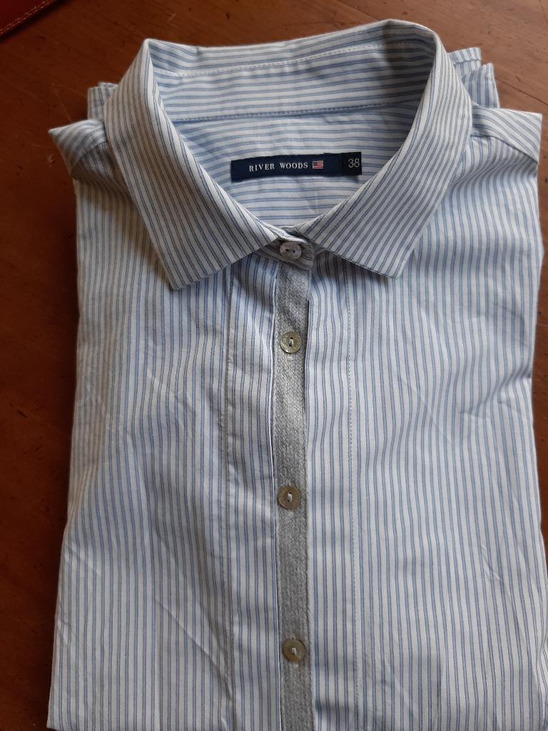 River Woods blauw/wit streepje blouse 38, Kleding | Dames, Blouses en Tunieken, Zo goed als nieuw, Maat 38/40 (M), Blauw, Ophalen of Verzenden