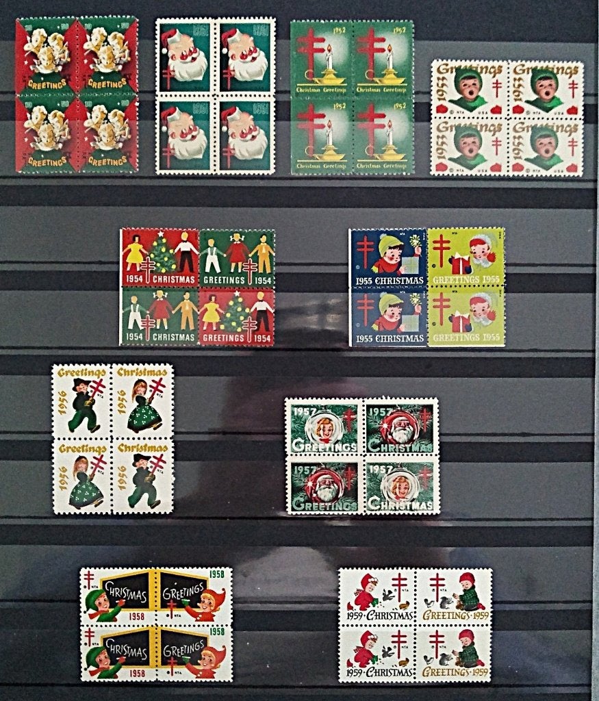 USA : 10x TBC kerst/sluitzegel blokken 1950-1959 postfris, Verzenden, Overige thema's
