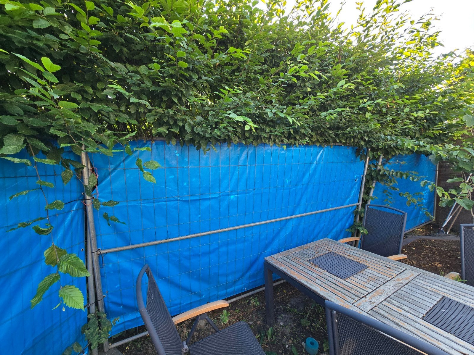 5 gebruikte bouwhekken met zeil en voeten, Tuin en Terras, Ophalen