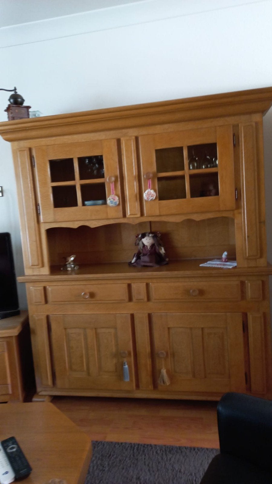 Eiken kast 160x180cm met glazen deuren en lades, Huis en Inrichting, Kasten | Boekenkasten, Ophalen, Gebruikt, Met deur(en), 150 tot 200 cm