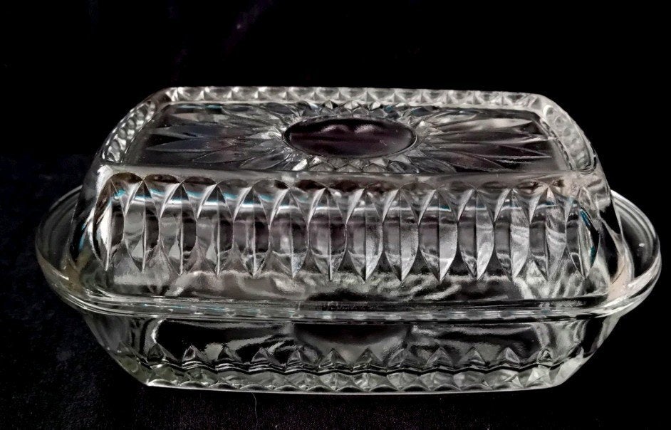 Vintage botervloot van helder geperst glas, Ophalen of Verzenden