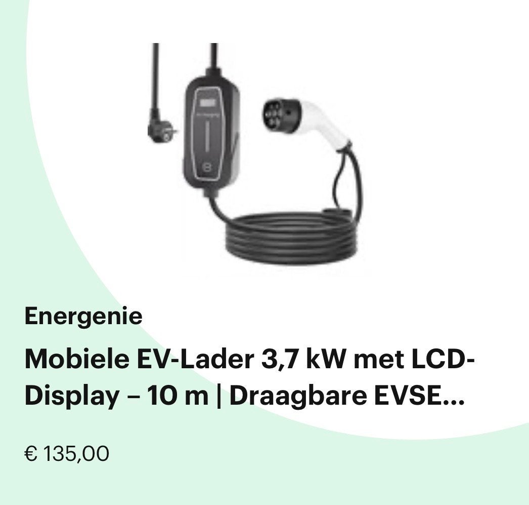 Mobiele EV-Lader 3,7 kW met LCD-Display - 10 m, Ophalen of Verzenden, Zo goed als nieuw