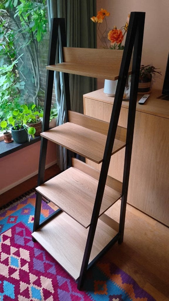 Houten open kast met zwart metalen frame, Met plank(en), Modern, Industrieel, 100 tot 150 cm, 50 tot 100 cm