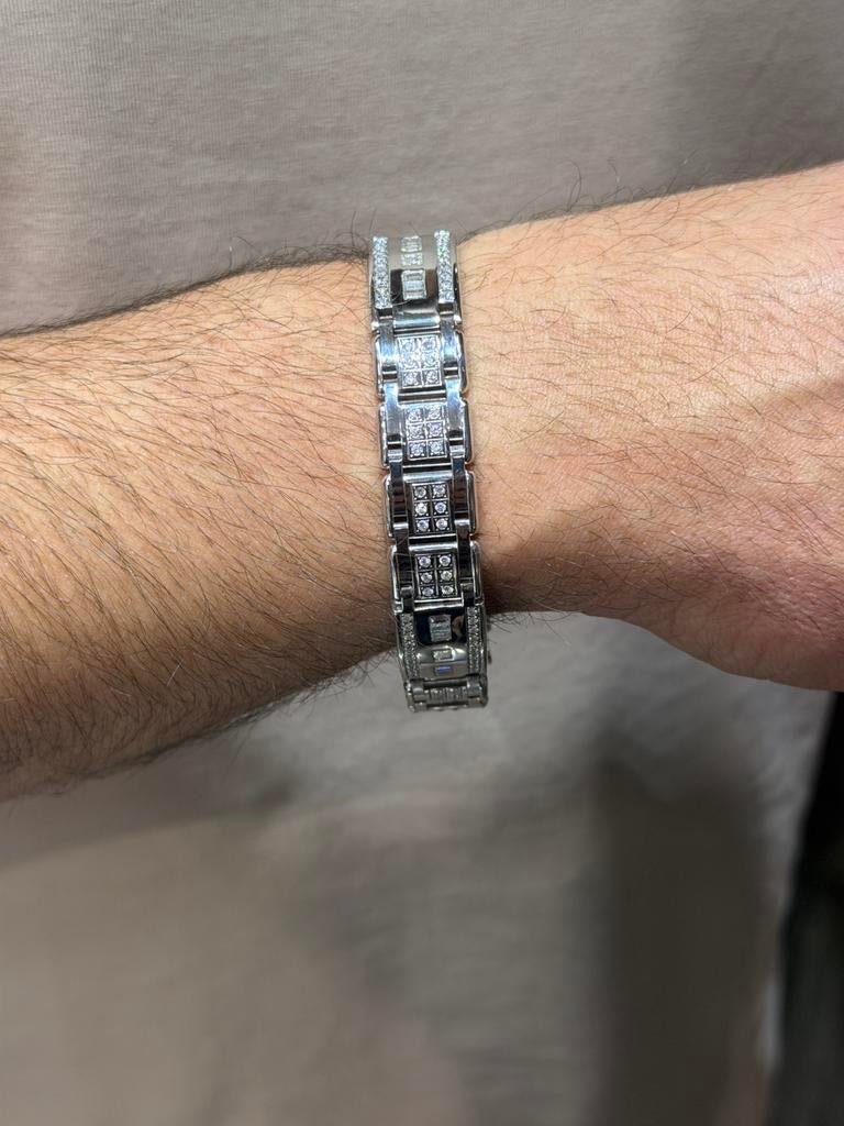 18KT Wit Goud- 79.78 Gram - Armband -Diamanten -Herenarmband, Sieraden, Tassen en Uiterlijk, Armbanden, Ophalen, Nieuw, Wit, Goud