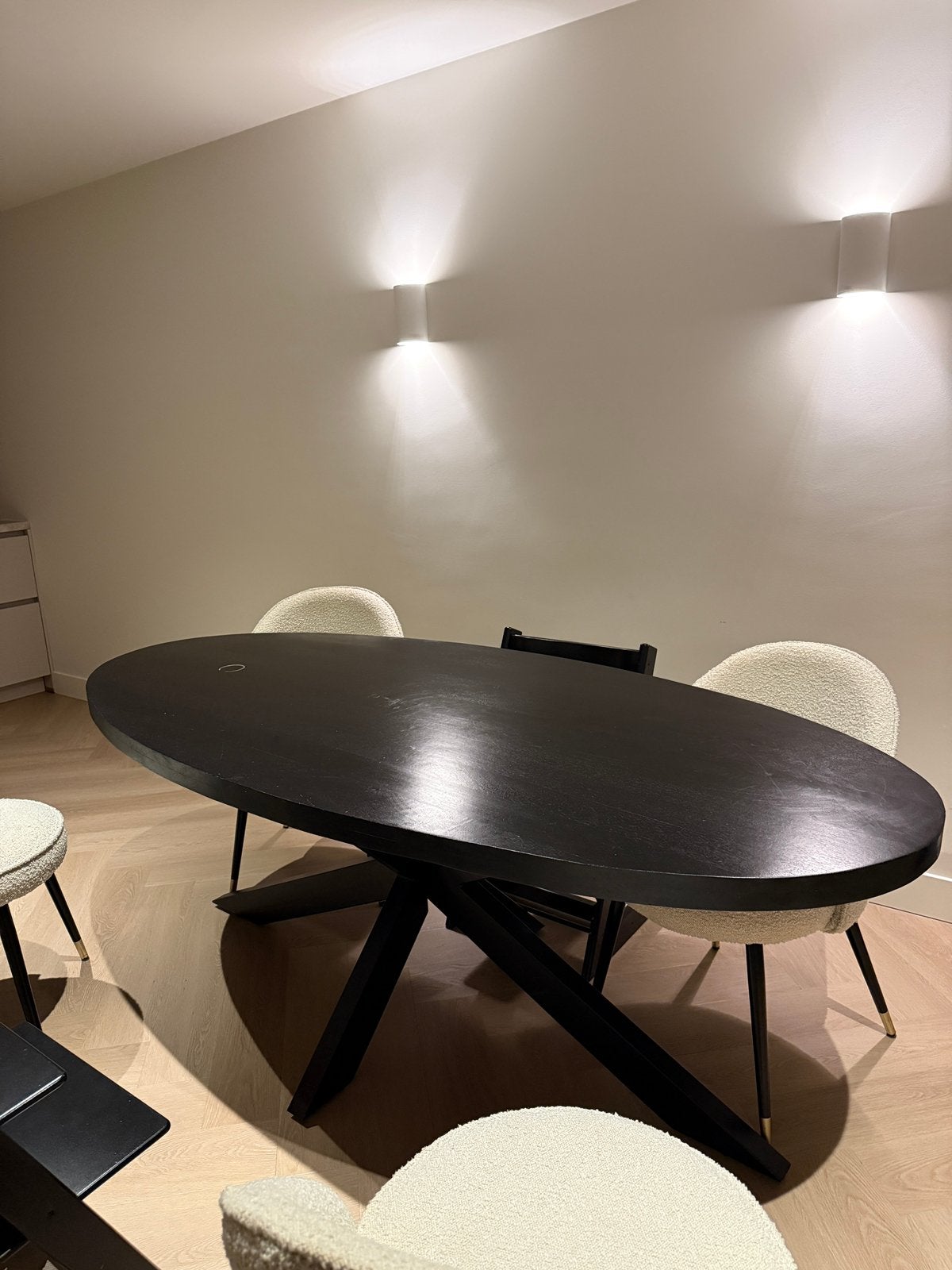 Eettafel zwart mangohout 210x100 cm, Ophalen, Gebruikt, 200 cm of meer, 50 tot 100 cm