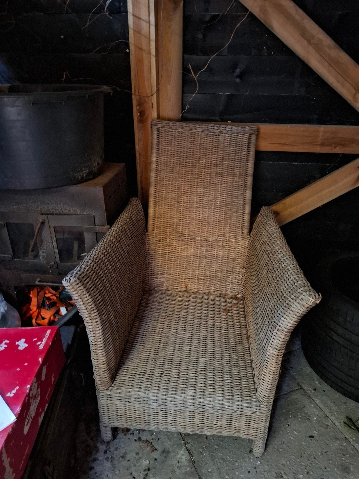Rotan tuinstoel groot met kussens, Ophalen, Gebruikt, Rotan