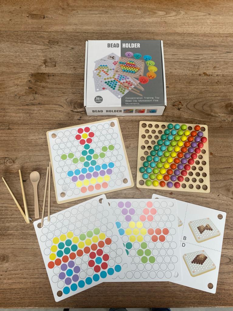 Bead holder/houten kralenspel/kralenrek (montessori)zgan, Ophalen of Verzenden, Zo goed als nieuw