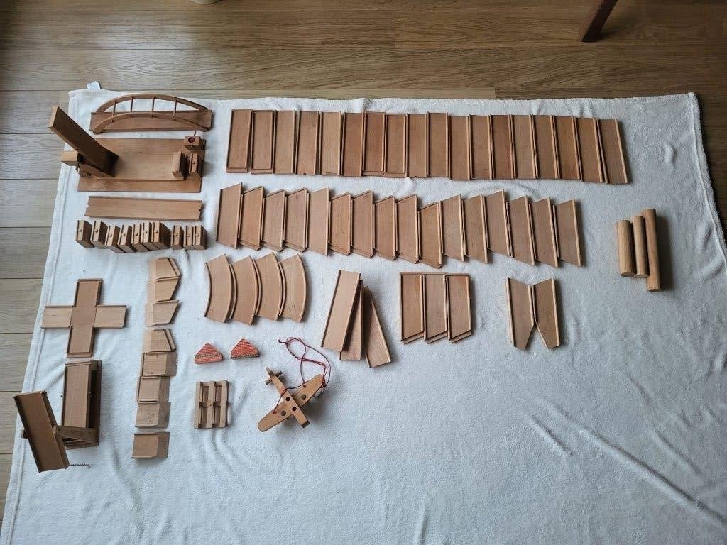 Houten vintage autobaan, Ophalen, Gebruikt, Duw- of Trekspeelgoed