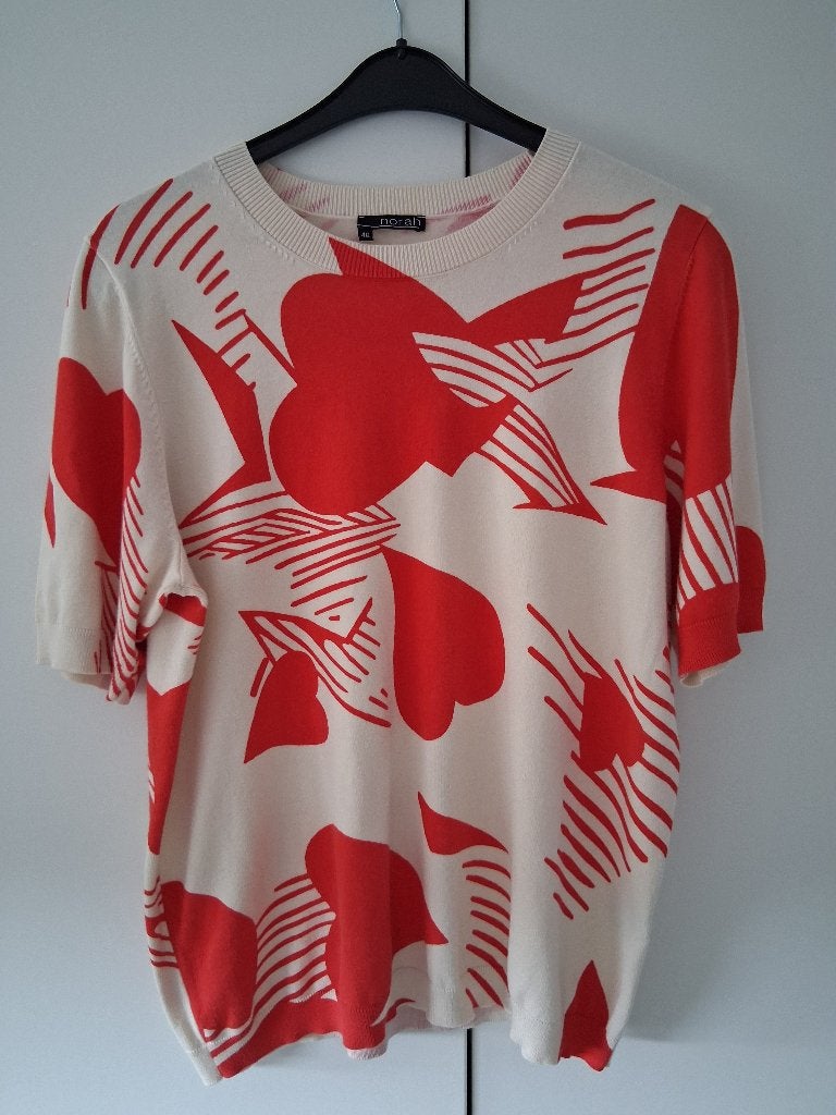 Norah beige/rode truitje mt.46 *ZGAN*, Kleding | Dames, Ophalen, Beige, Maat 46/48 (XL) of groter, Zo goed als nieuw