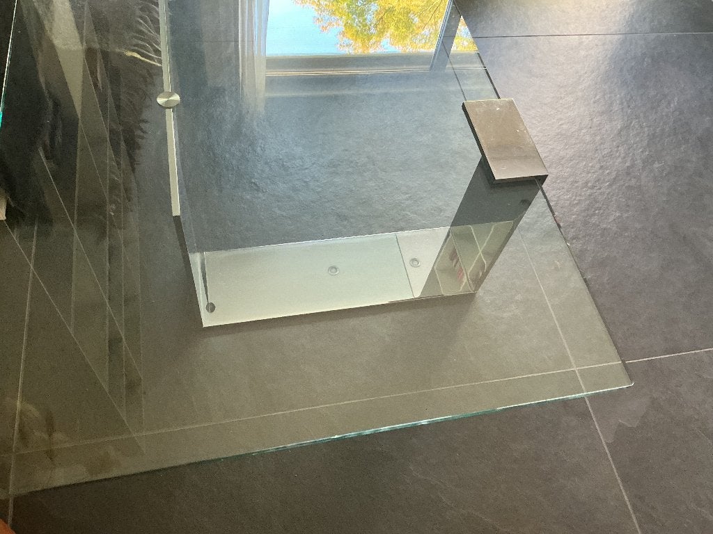 Tonelli Plinsky salontafel chroom, Huis en Inrichting, Tafels | Salontafels, Ophalen, Gebruikt, Glas, Modern