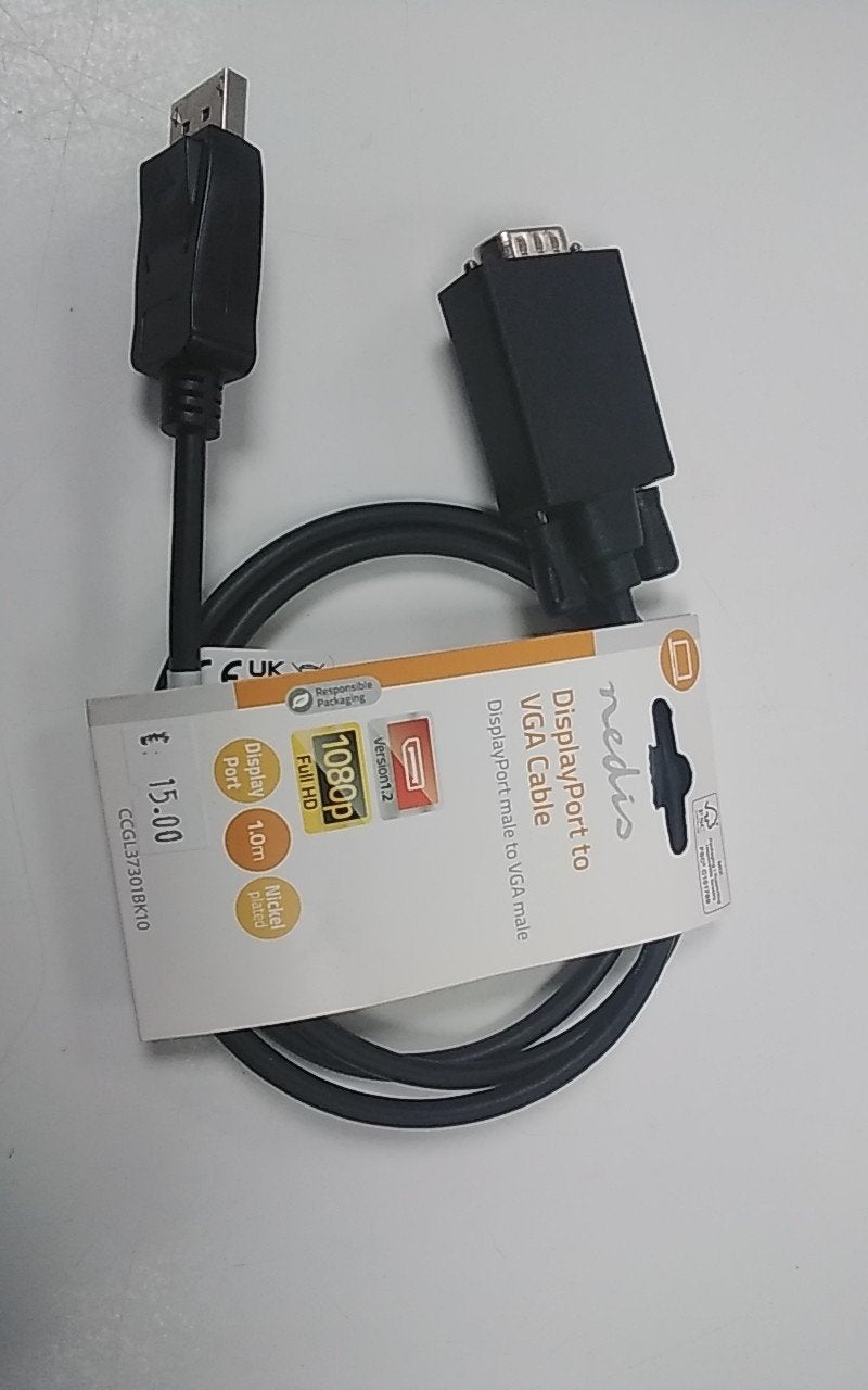 Nedis DisplayPort naar VGA Kabel - 1.0m, Full HD, Nedis, Onbekend, Nieuw, Ophalen of Verzenden