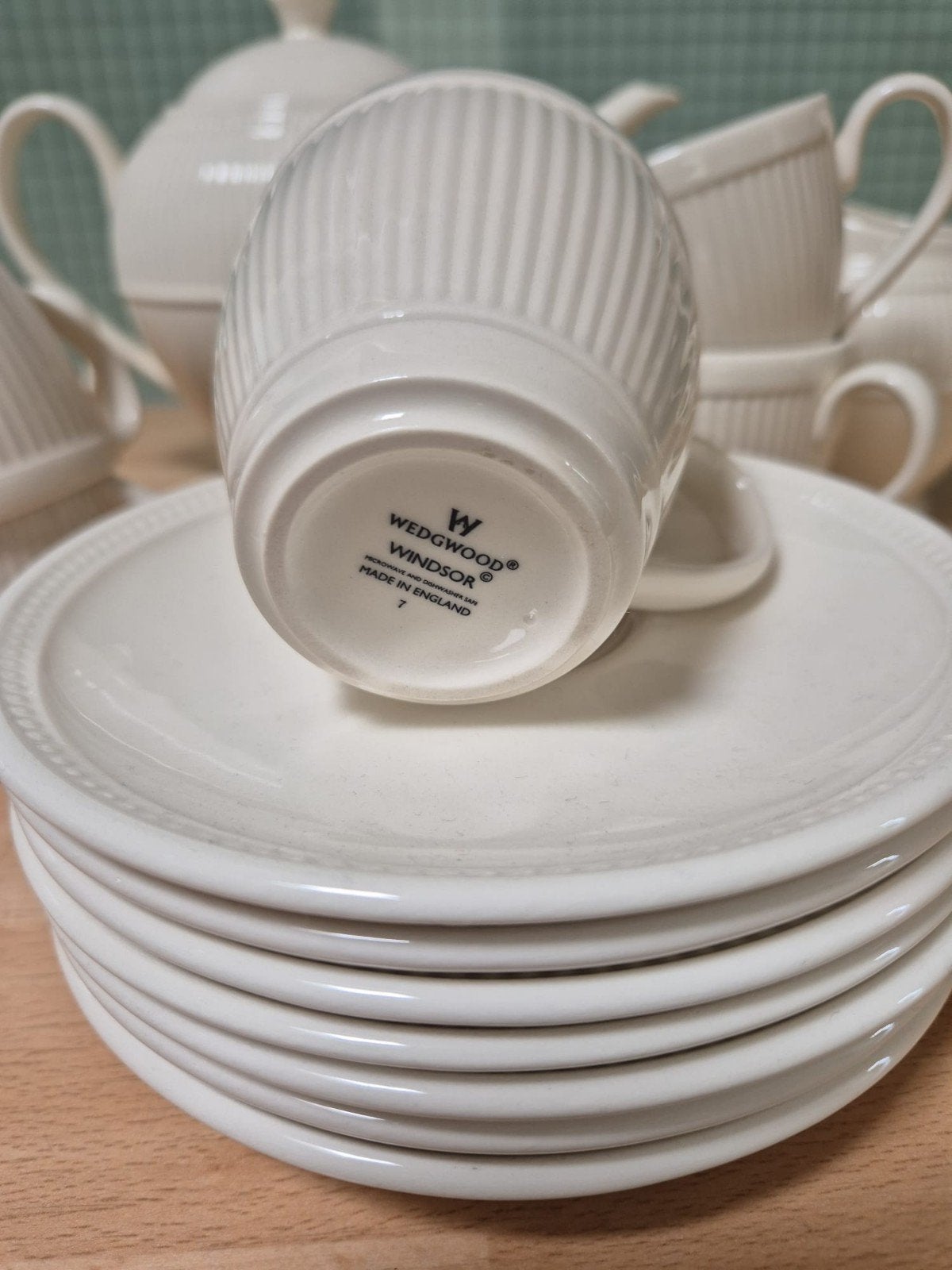 Wedgwood Windsor theeservies - theepot, kopjes en schotels, Huis en Inrichting, Ophalen, Klassiek, Zo goed als nieuw, Theepot