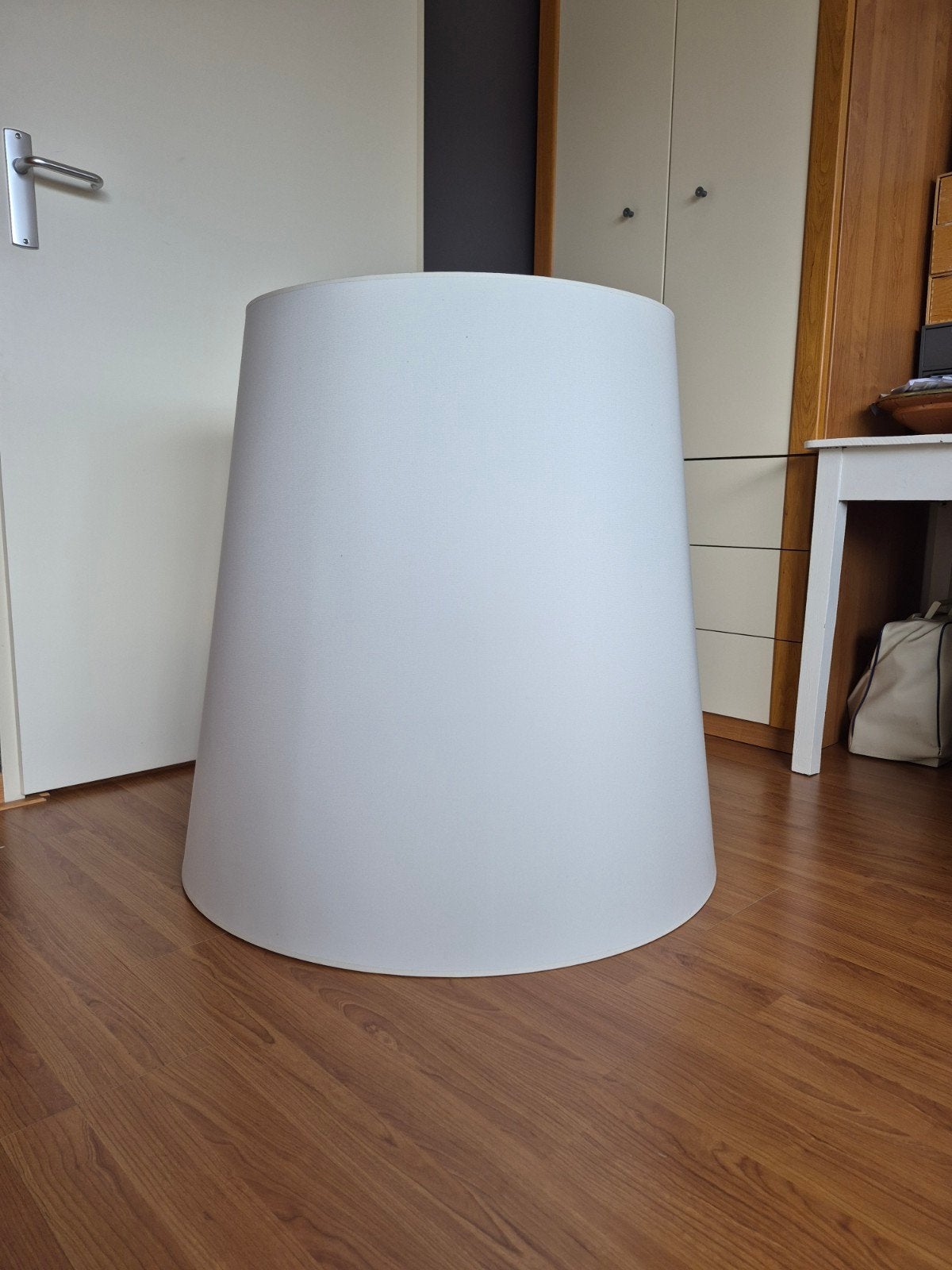 Grote ecru hanglamp met stoffen kap, in uitstekende staat, 80 cm, Rond, 80 cm, Zo goed als nieuw