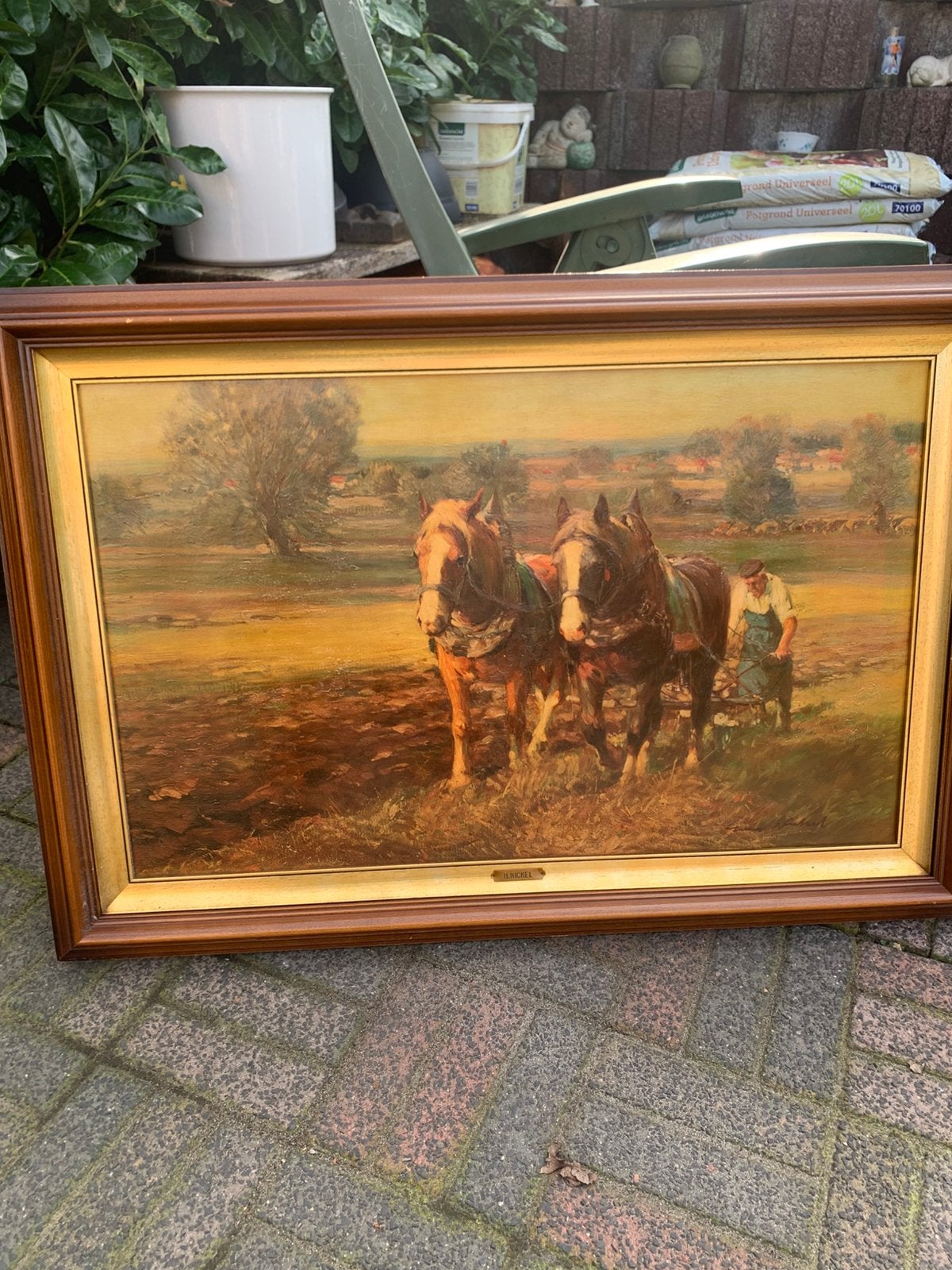 Schilderij Paarden van Hans Nickel, Doek, Ophalen of Verzenden, Landschap, Olieverf