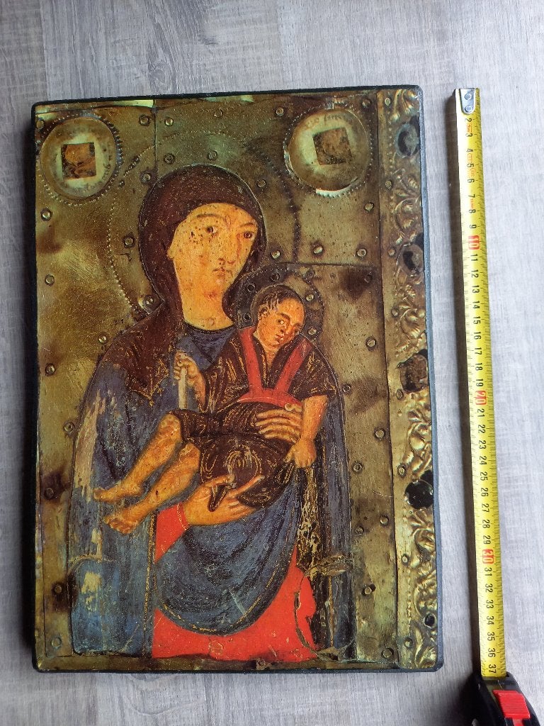 Groot Oud Houten Icoon Moeder Gods van Tederheid / Eleousa, Ophalen of Verzenden