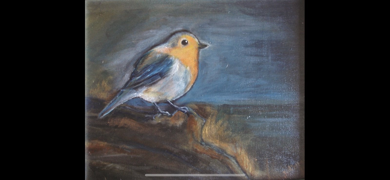 Schilderij Roodborstje 24 bij 30 cm acryl op doek,, Acrylverf, Doek, Dieren, Ophalen of Verzenden