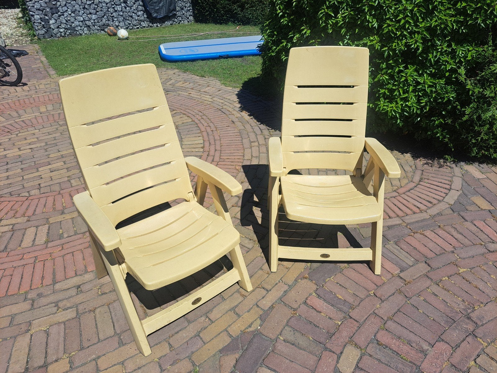 2x Hartman Prestige tuinstoelen - geel, Ophalen, Gebruikt, Kunststof, Verstelbaar