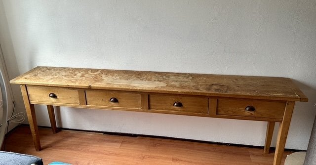 Solid wood console table with 4 drawers, Ophalen, Gebruikt