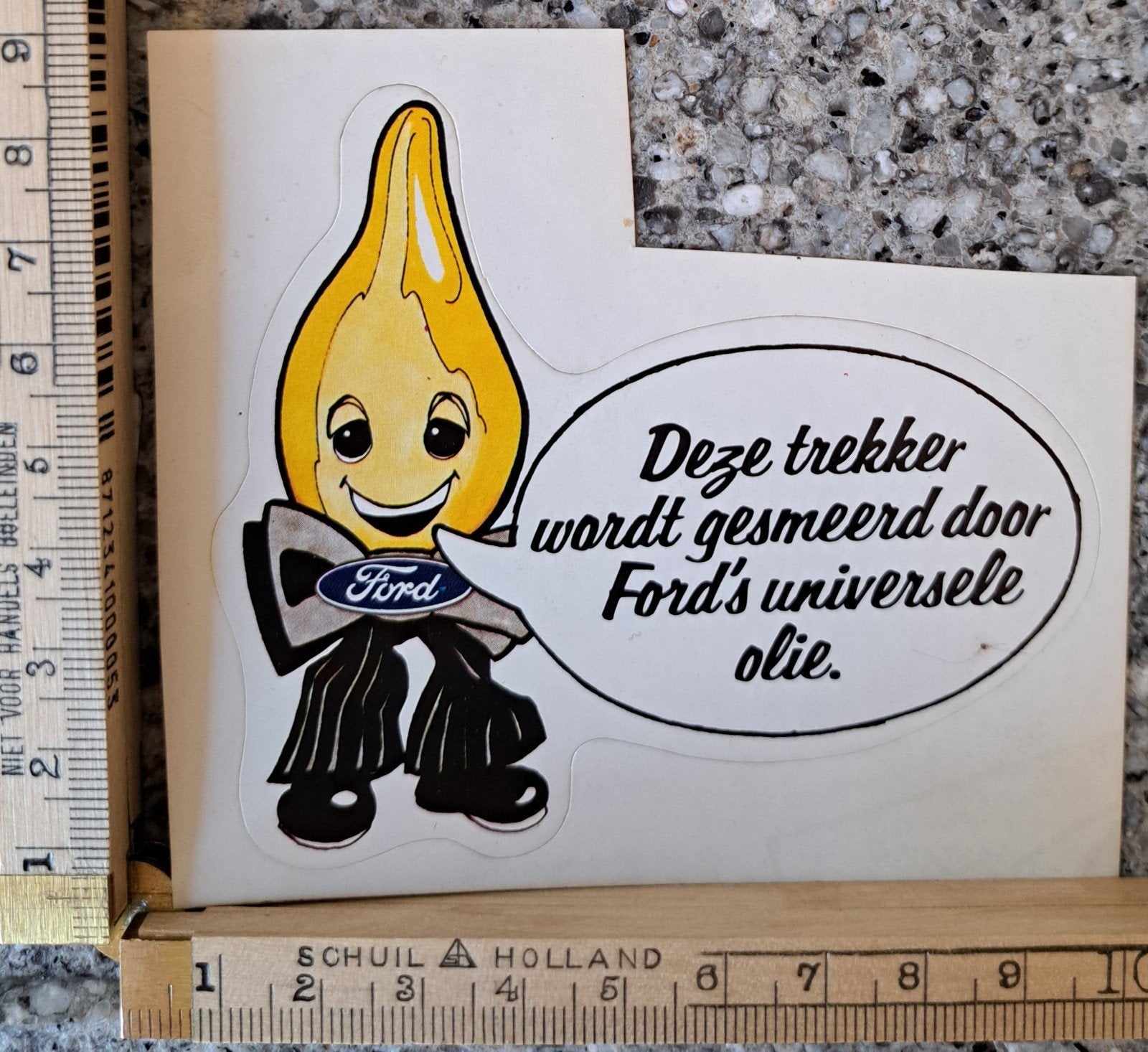 Vintage sticker Olie Ford logo strip tekening cartoon, Ophalen of Verzenden, Zo goed als nieuw, Auto of Motor