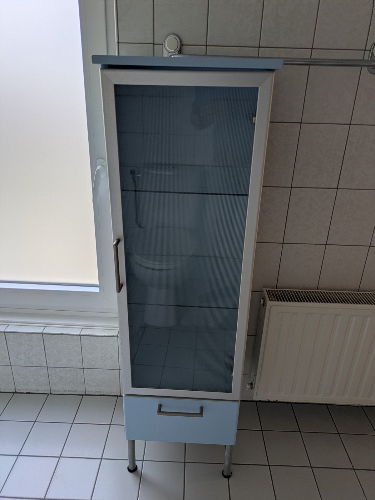Badkamerkast met glazen deur en lade, Ophalen, (Half)hoge kast, Minder dan 50 cm, Gebruikt